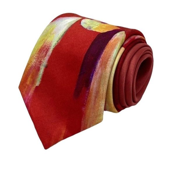Vintage Ralph Marlin Polyester Tie Senecio 1991 Red Necktie 3.5 Inch Wide - Picture 2 of 8